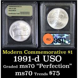 1991-d USO . . Modern Commem Dollar $1 Grades ms70, Perfection