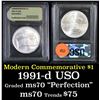 Image 1 : 1991-d USO . . Modern Commem Dollar $1 Grades ms70, Perfection