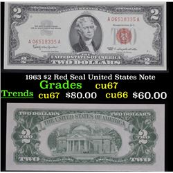 1963 $2 Red Seal United States Note Grades Gem++ CU