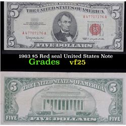 1963 $5 Red seal United States Note . . Grades vf+