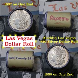 ***Auction Highlight*** Full Morgan/Peace Aladdin Hotel silver $1 roll $20, 1889 & 1897 ends . . (fc