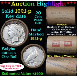 ***Auction Highlight*** Full solid date 1921-p KEY DATE Peace silver dollar roll, 20 coins   (fc)