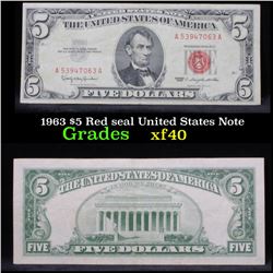 1963 $5 Red seal United States Note . . Grades xf