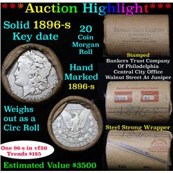 ***Auction Highlight*** Full solid date 1896-s Morgan silver dollar roll, 20 coins   (fc)
