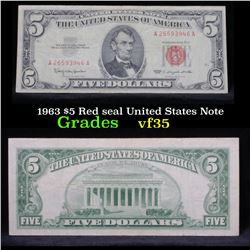 1963 $5 Red seal United States Note . . Grades vf++