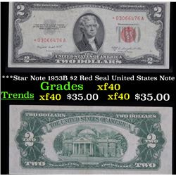 ***Star Note 1953B $2 Red Seal United States Note Grades xf