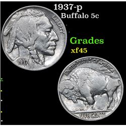 1937-p Buffalo Nickel 5c Grades xf+