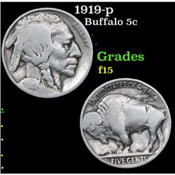 1919-p Buffalo Nickel 5c Grades f+