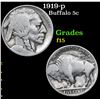 Image 1 : 1919-p Buffalo Nickel 5c Grades f+