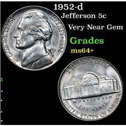 1952-d Jefferson Nickel 5c Grades Choice+ Unc