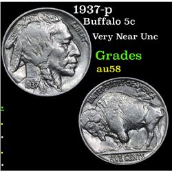 1937-p Buffalo Nickel 5c Grades Choice AU/BU Slider