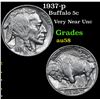 Image 1 : 1937-p Buffalo Nickel 5c Grades Choice AU/BU Slider