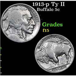 1913-p Ty II Buffalo Nickel 5c Grades f+