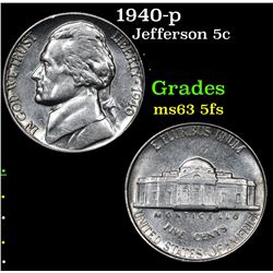 1940-p Jefferson Nickel 5c Grades Select Unc 5fs