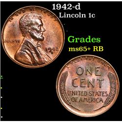 1942-d Lincoln Cent 1c Grades Gem+ Unc RB