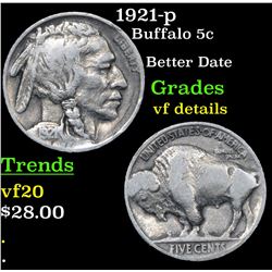 1921-p Buffalo Nickel 5c Grades vf details