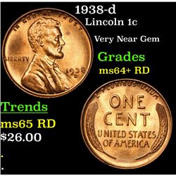 1938-d Lincoln Cent 1c Grades Choice+ Unc RD