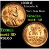 Image 1 : 1938-d Lincoln Cent 1c Grades Choice+ Unc RD