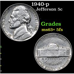 1940-p Jefferson Nickel 5c Grades Select Unc+ 5fs