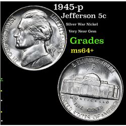 1945-p Jefferson Nickel 5c Grades Choice+ Unc