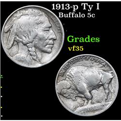 1913-p Ty I Buffalo Nickel 5c Grades vf++