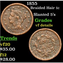 1855 Braided Hair Large Cent 1c Grades vf details
