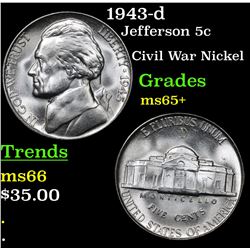 1943-d Jefferson Nickel 5c Grades GEM+ Unc