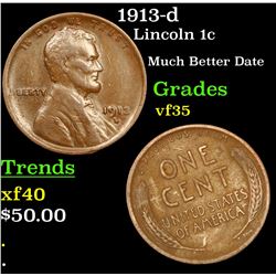 1913-d Lincoln Cent 1c Grades vf++