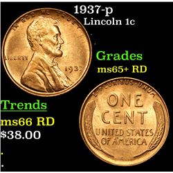 1937-p Lincoln Cent 1c Grades Gem+ Unc RD