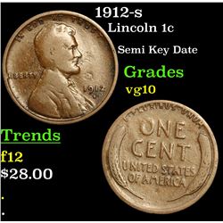 1912-s Lincoln Cent 1c Grades vg+