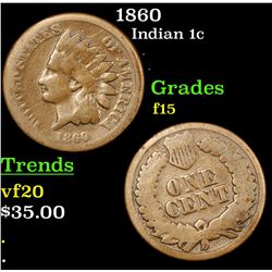 1860 Indian Cent 1c Grades f+