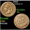 Image 1 : 1860 Indian Cent 1c Grades f+