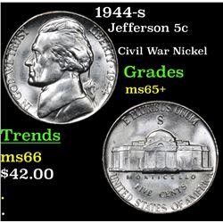 1944-s Jefferson Nickel 5c Grades GEM+ Unc