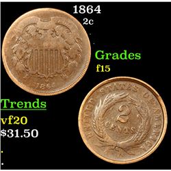 1864 Two Cent Piece 2c Grades f+