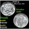 Image 1 : 1943-p Mercury Dime 10c Grades GEM+ Unc