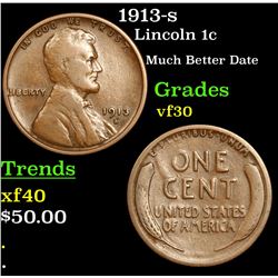 1913-s Lincoln Cent 1c Grades vf++