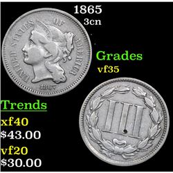 1865 Three Cent Copper Nickel 3cn Grades vf++