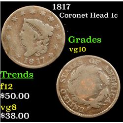 1817 Coronet Head Large Cent 1c Grades vg+