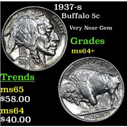 1937-s Buffalo Nickel 5c Grades Choice+ Unc