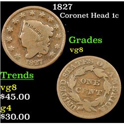 1827 Coronet Head Large Cent 1c Grades vg, very good