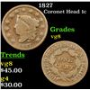 Image 1 : 1827 Coronet Head Large Cent 1c Grades vg, very good