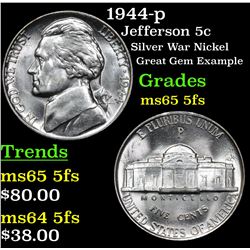 1944-p Jefferson Nickel 5c Grades GEM 5fs