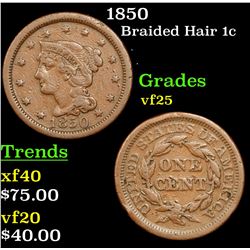 1850 Braided Hair Large Cent 1c Grades vf+