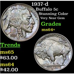 1937-d Buffalo Nickel 5c Grades Choice+ Unc