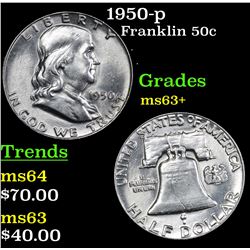 1950-p Franklin Half Dollar 50c Grades Select+ Unc