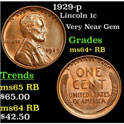 1929-p Lincoln Cent 1c Grades Choice+ Unc RB
