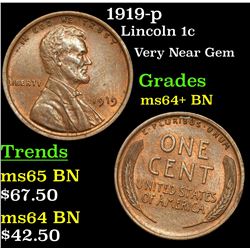 1919-p Lincoln Cent 1c Grades Choice+ Unc BN