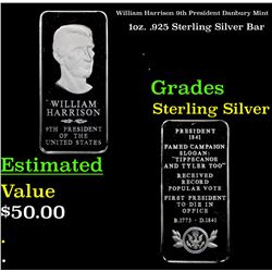 William Harrison 9th President Danbury Mint 1oz. .925 Sterling Silver Bar Grades