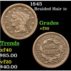 1845 Braided Hair Large Cent 1c Grades vf++