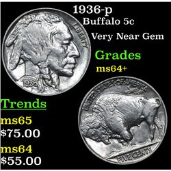 1936-p Buffalo Nickel 5c Grades Choice+ Unc